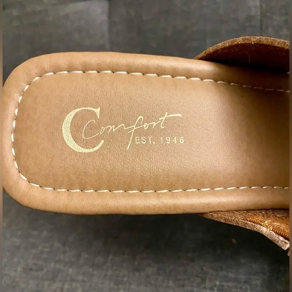 NWOB C Comfort Est. 1946 Cognac Brown Strappy Heeled Sandals - Picture 10 of 11